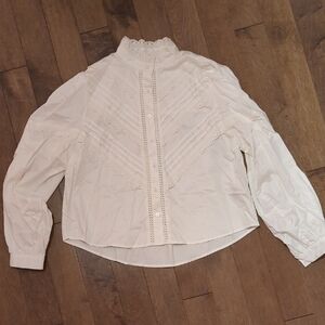 White Lace Trim Blouse With Puff Sleeves